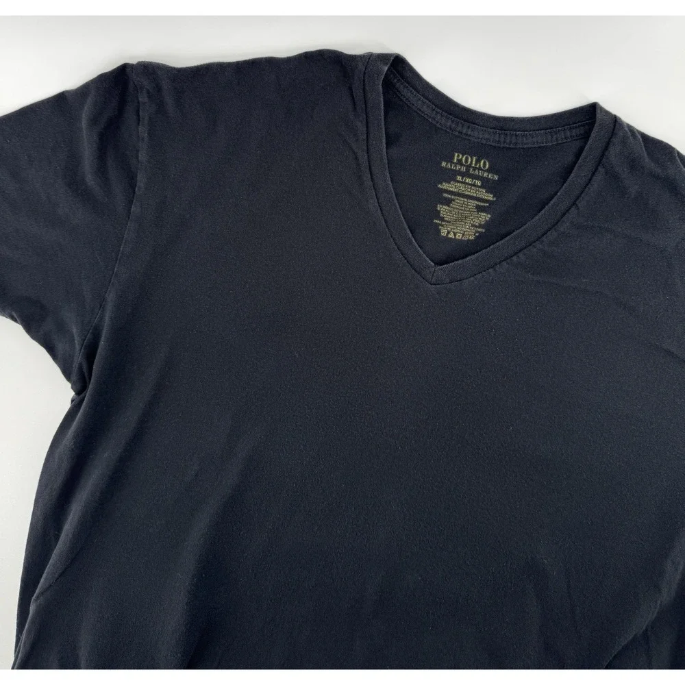 Polo Ralph Lauren Shirt Men's Short Sleeve V-Neck Black Red Pony Size XL - Picture 3 of 9